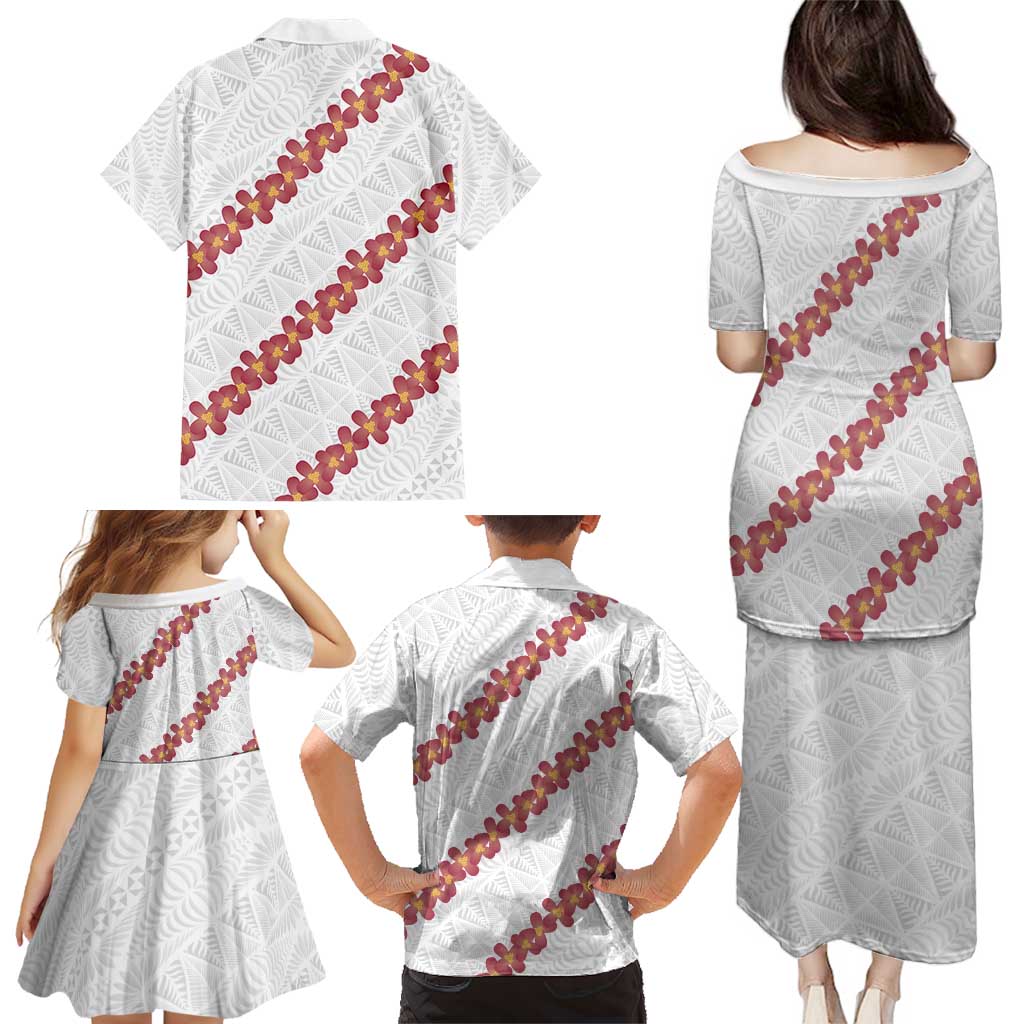 White Sunday Tonga Fakame Family Matching Puletasi and Hawaiian Shirt Tongan Ngatu Heilala Lei LT14 - Polynesian Pride