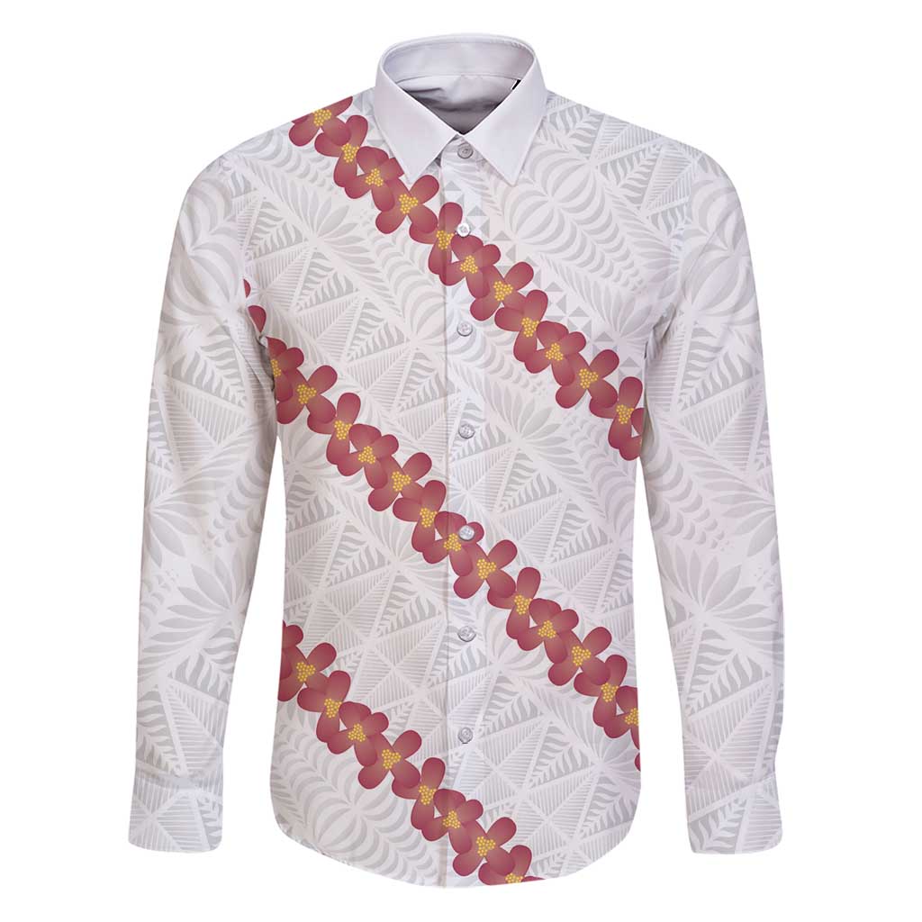 White Sunday Tonga Fakame Family Matching Puletasi and Hawaiian Shirt Tongan Ngatu Heilala Lei LT14 Dad's Shirt - Long Sleeve White - Polynesian Pride