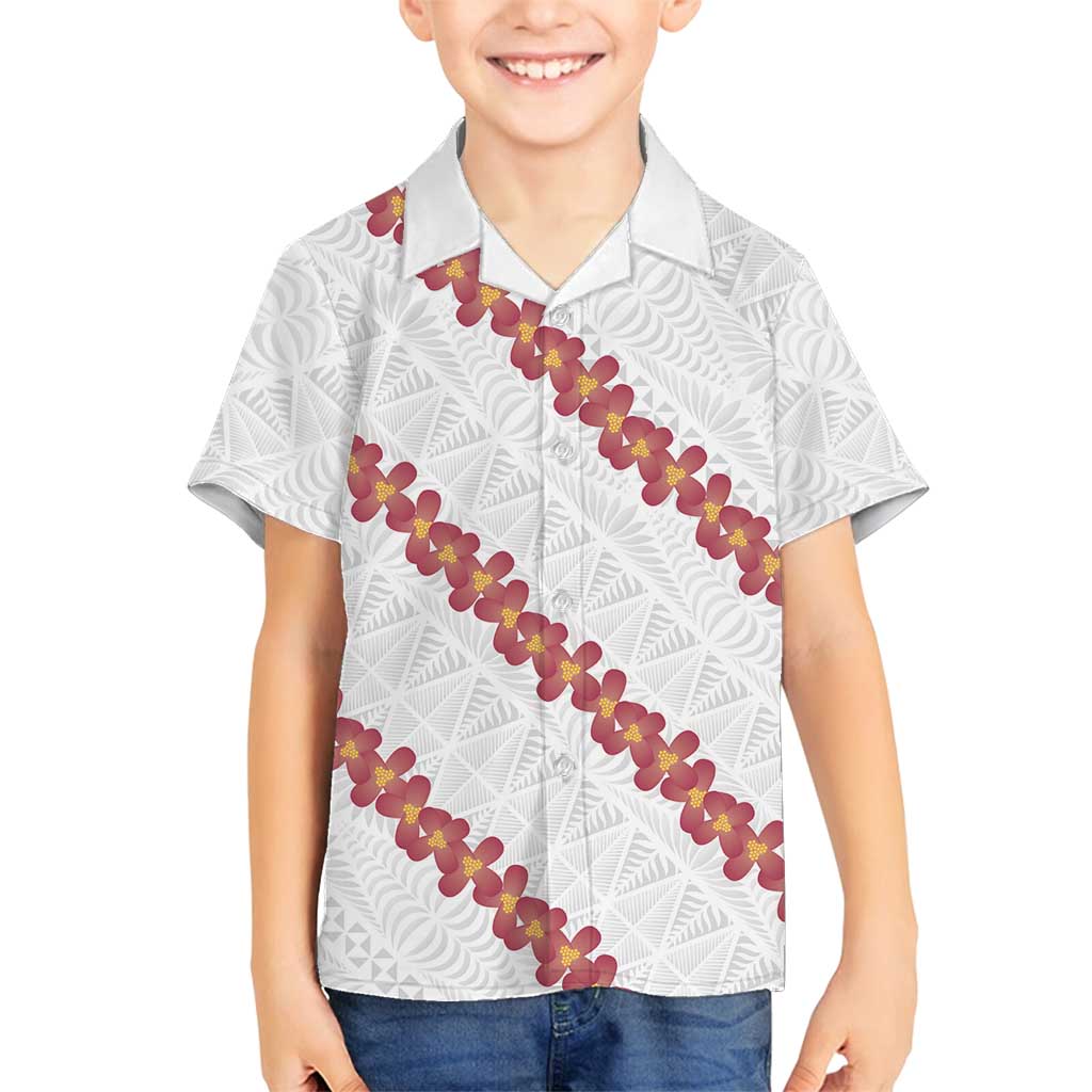 White Sunday Tonga Fakame Family Matching Puletasi and Hawaiian Shirt Tongan Ngatu Heilala Lei LT14 Son's Shirt White - Polynesian Pride