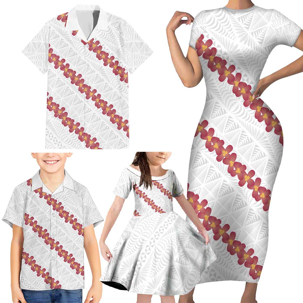 White Sunday Tonga Fakame Family Matching Short Sleeve Bodycon Dress and Hawaiian Shirt Tongan Ngatu Heilala Lei LT14 - Polynesian Pride