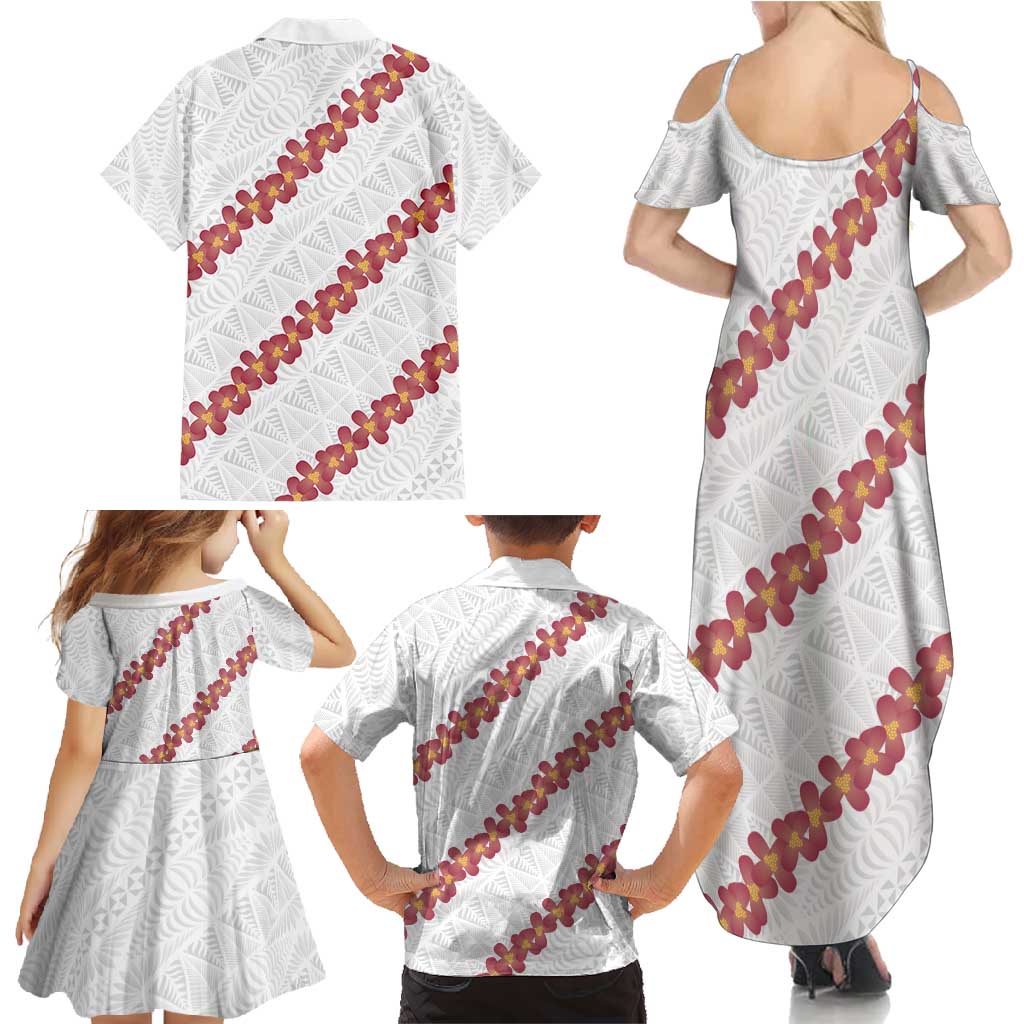 White Sunday Tonga Fakame Family Matching Summer Maxi Dress and Hawaiian Shirt Tongan Ngatu Heilala Lei LT14 - Polynesian Pride