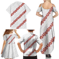 White Sunday Tonga Fakame Family Matching Summer Maxi Dress and Hawaiian Shirt Tongan Ngatu Heilala Lei LT14 - Polynesian Pride