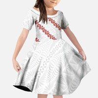 White Sunday Tonga Fakame Family Matching Tank Maxi Dress and Hawaiian Shirt Tongan Ngatu Heilala Lei LT14 Daughter's Dress White - Polynesian Pride