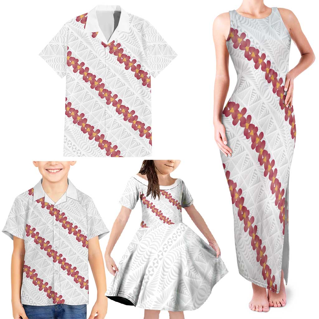 White Sunday Tonga Fakame Family Matching Tank Maxi Dress and Hawaiian Shirt Tongan Ngatu Heilala Lei LT14 - Polynesian Pride