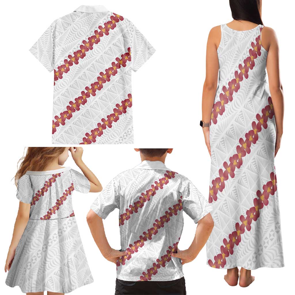 White Sunday Tonga Fakame Family Matching Tank Maxi Dress and Hawaiian Shirt Tongan Ngatu Heilala Lei LT14 - Polynesian Pride