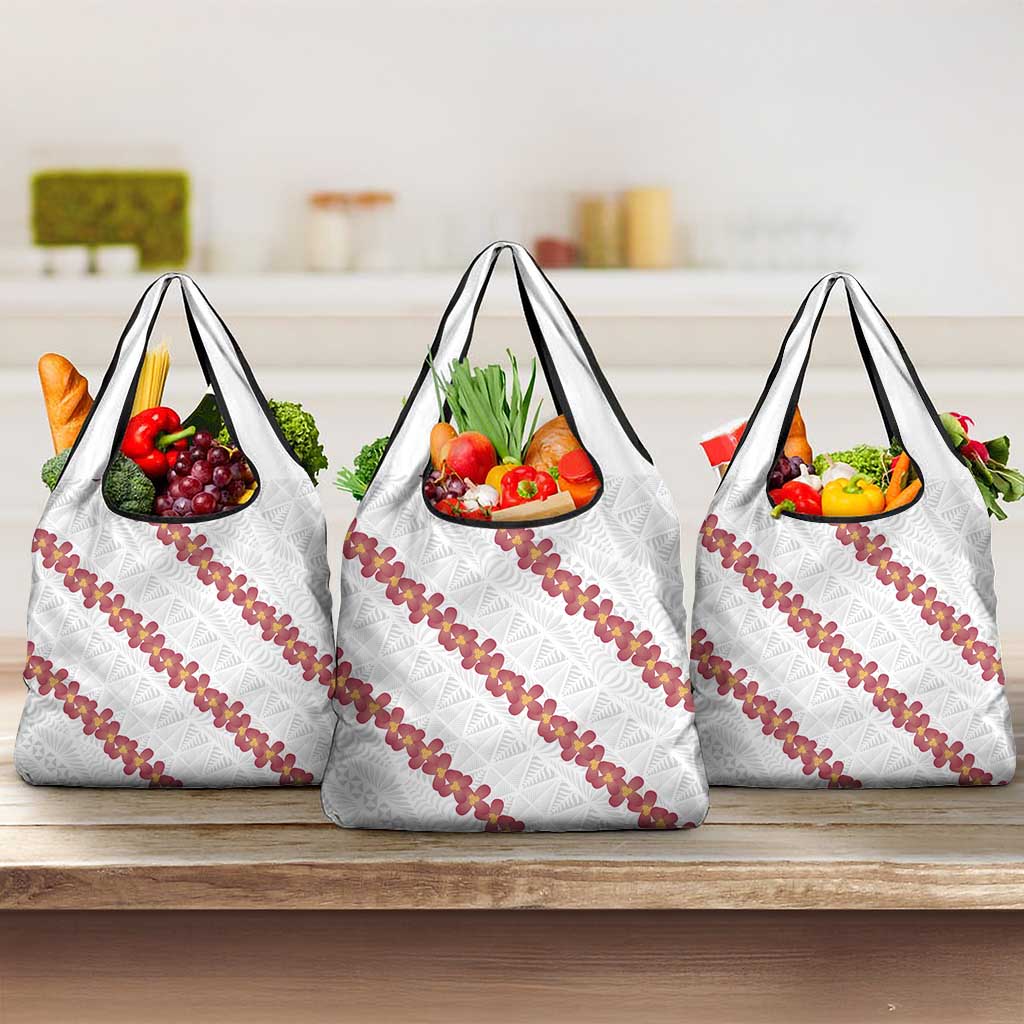 White Sunday Tonga Fakame Grocery Bag Tongan Ngatu Heilala Lei LT14 3-pack One Size White - Polynesian Pride