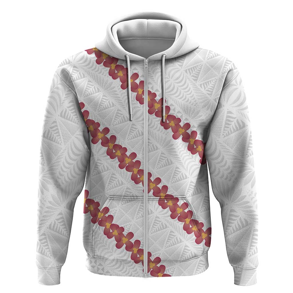 White Sunday Tonga Fakame Hoodie Tongan Ngatu Heilala Lei LT14 Zip Hoodie White - Polynesian Pride