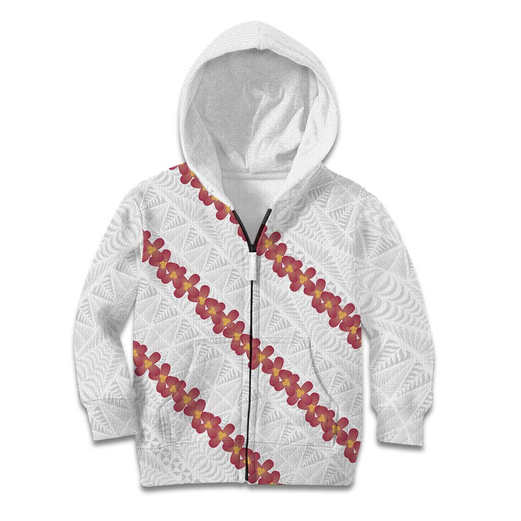 White Sunday Tonga Fakame Kid Hoodie Tongan Ngatu Heilala Lei LT14 Zip Hoodie White - Polynesian Pride
