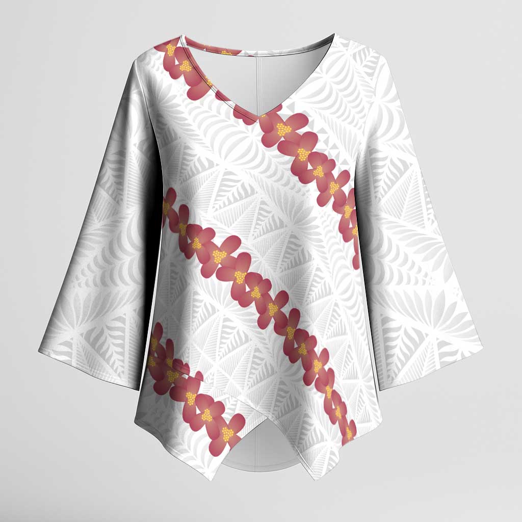 White Sunday Tonga Fakame Kimono Sleeve Blouse Tongan Ngatu Heilala Lei LT14 Female White - Polynesian Pride
