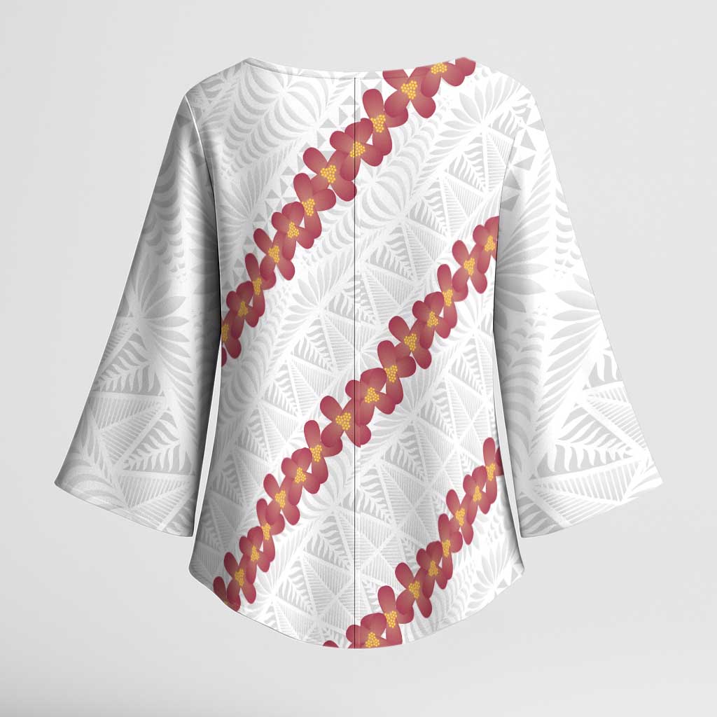 White Sunday Tonga Fakame Kimono Sleeve Blouse Tongan Ngatu Heilala Lei LT14 - Polynesian Pride