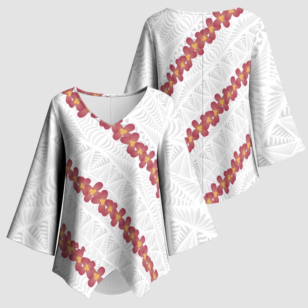 White Sunday Tonga Fakame Kimono Sleeve Blouse Tongan Ngatu Heilala Lei LT14 - Polynesian Pride