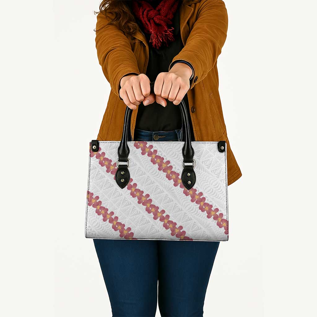 White Sunday Tonga Fakame Leather Bag Tongan Ngatu Heilala Lei LT14 - Polynesian Pride