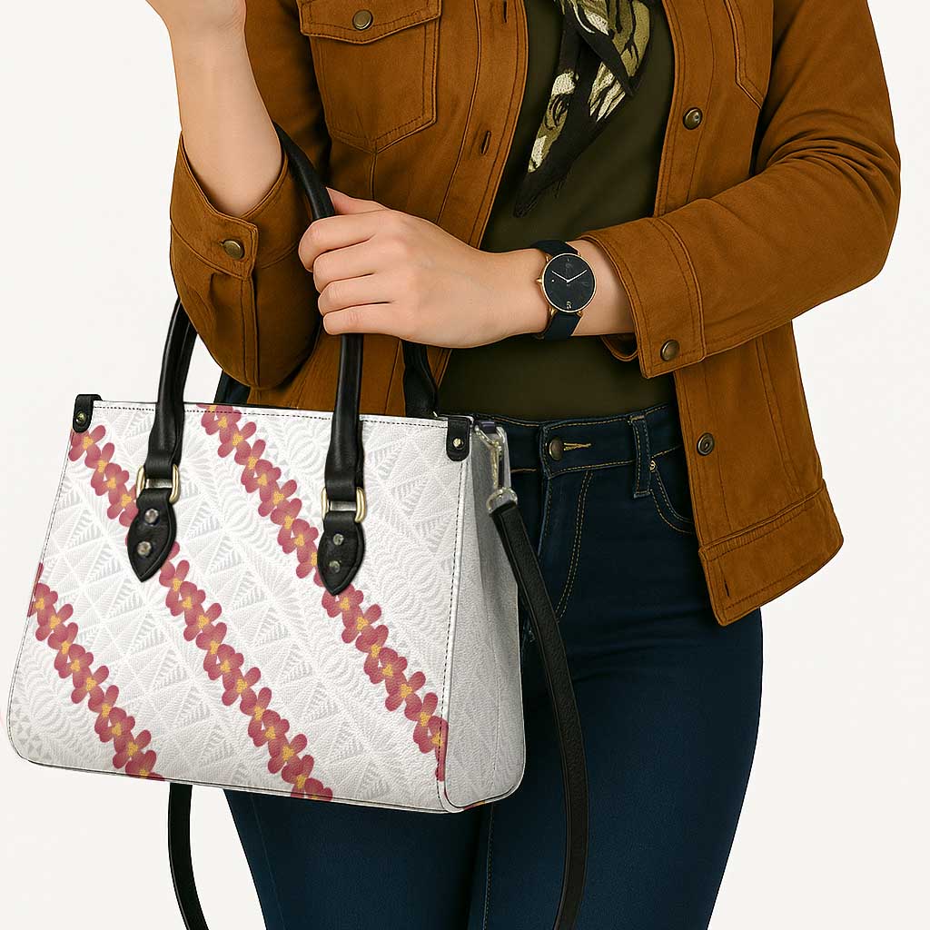 White Sunday Tonga Fakame Leather Bag Tongan Ngatu Heilala Lei LT14 - Polynesian Pride
