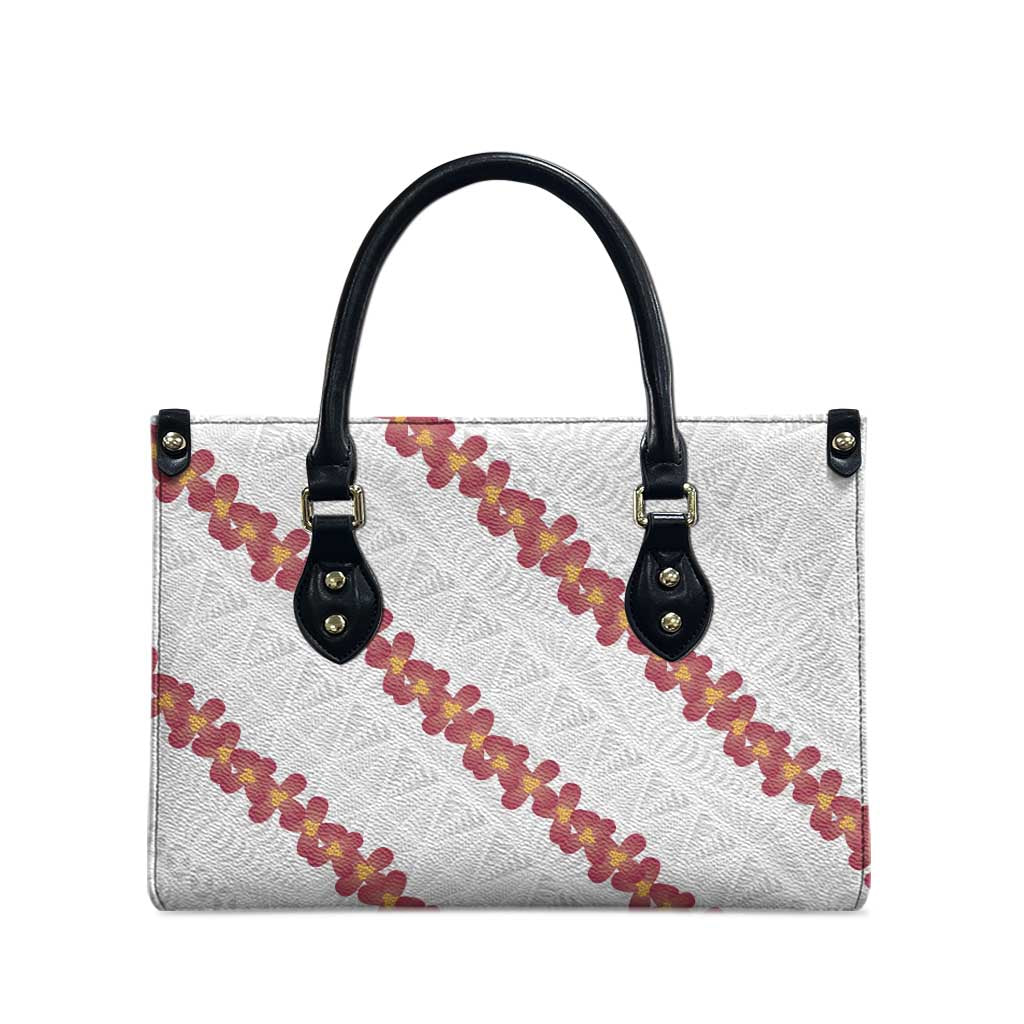 White Sunday Tonga Fakame Leather Bag Tongan Ngatu Heilala Lei LT14 - Polynesian Pride