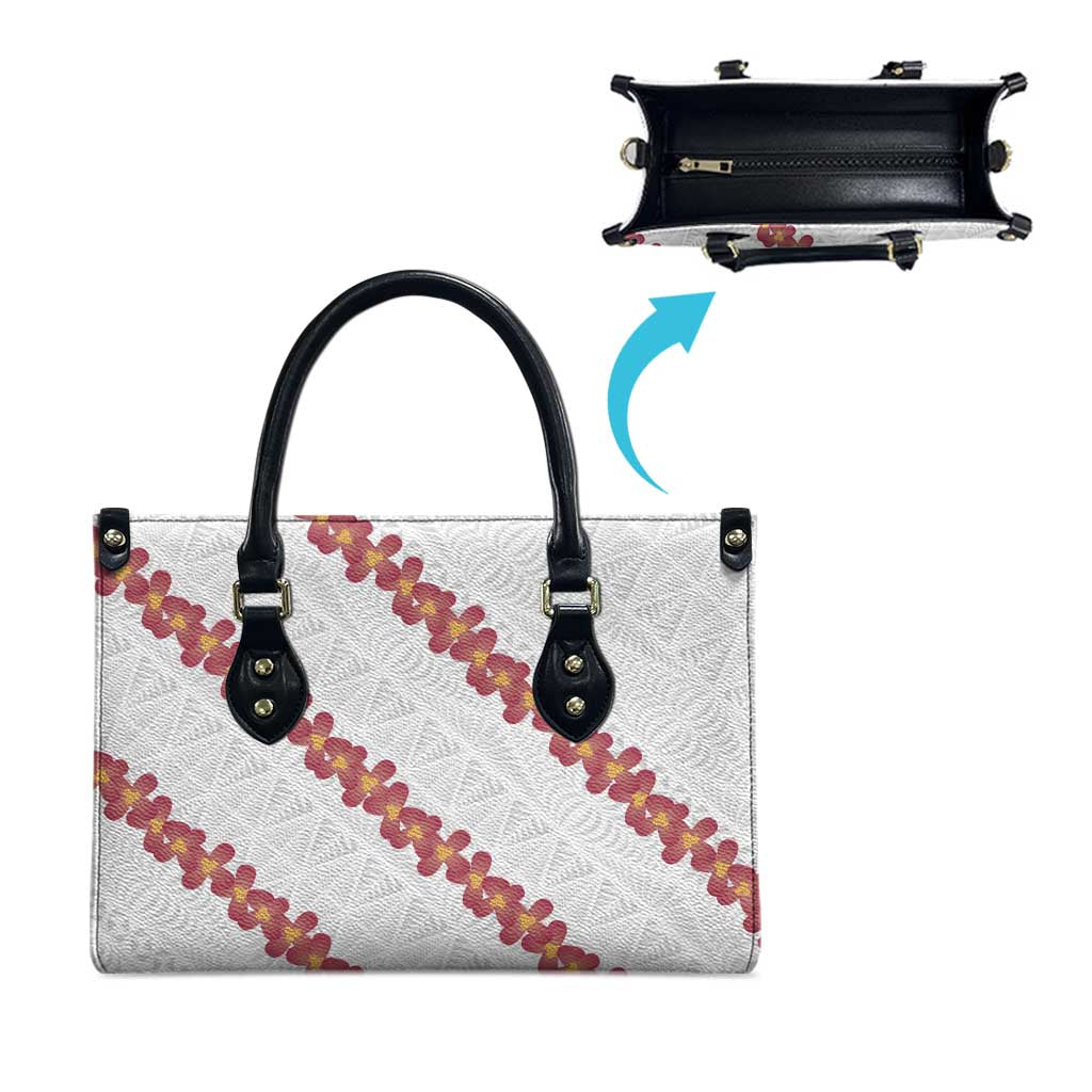 White Sunday Tonga Fakame Leather Bag Tongan Ngatu Heilala Lei LT14 - Polynesian Pride