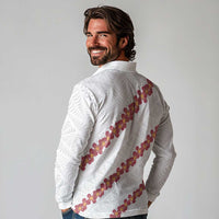 White Sunday Tonga Fakame Long Sleeve Polo Shirt Tongan Ngatu Heilala Lei - Polynesian Pride