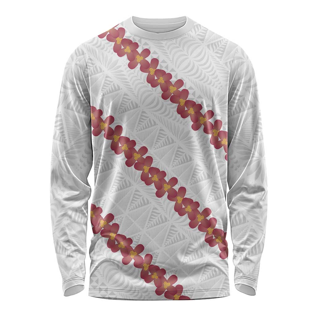 White Sunday Tonga Fakame Long Sleeve Shirt Tongan Ngatu Heilala Lei LT14 Unisex White - Polynesian Pride