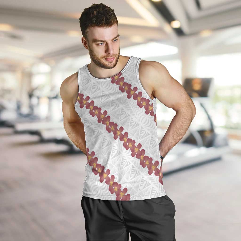White Sunday Tonga Fakame Men Tank Top Tongan Ngatu Heilala Lei LT14 White - Polynesian Pride