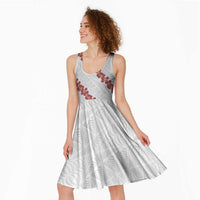 White Sunday Tonga Fakame Midi Dress Tongan Ngatu Heilala Lei LT14 - Polynesian Pride