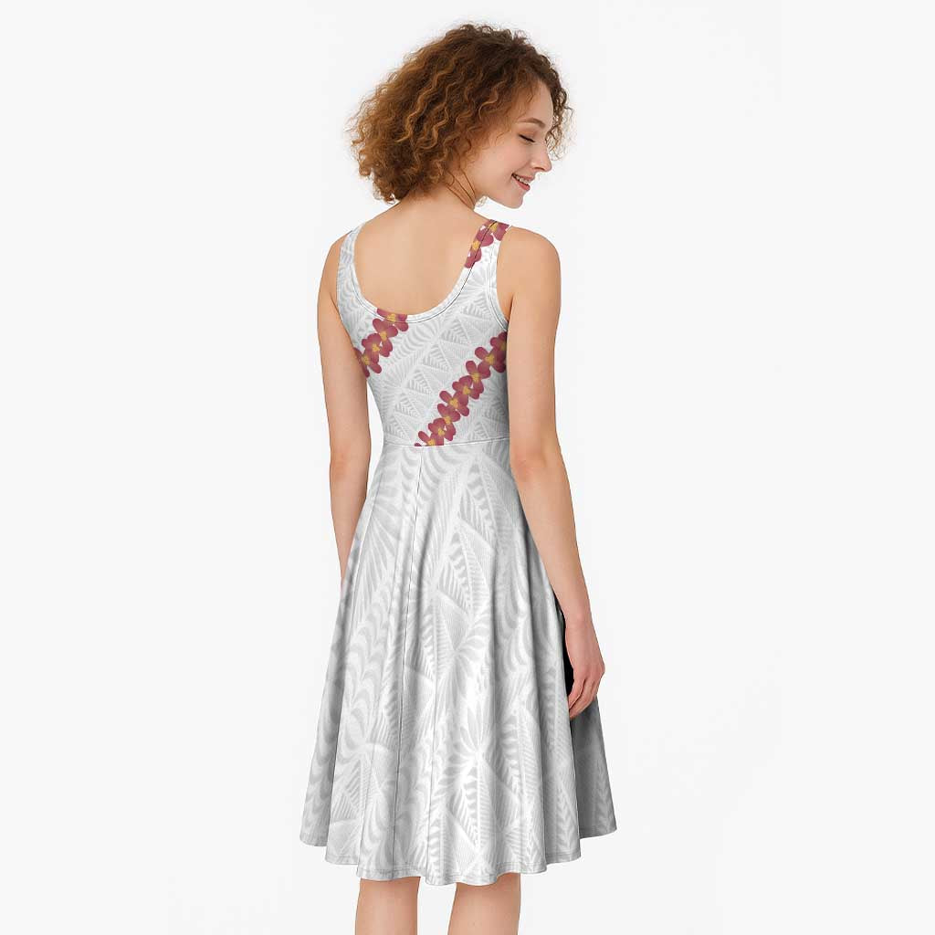 White Sunday Tonga Fakame Midi Dress Tongan Ngatu Heilala Lei LT14 - Polynesian Pride