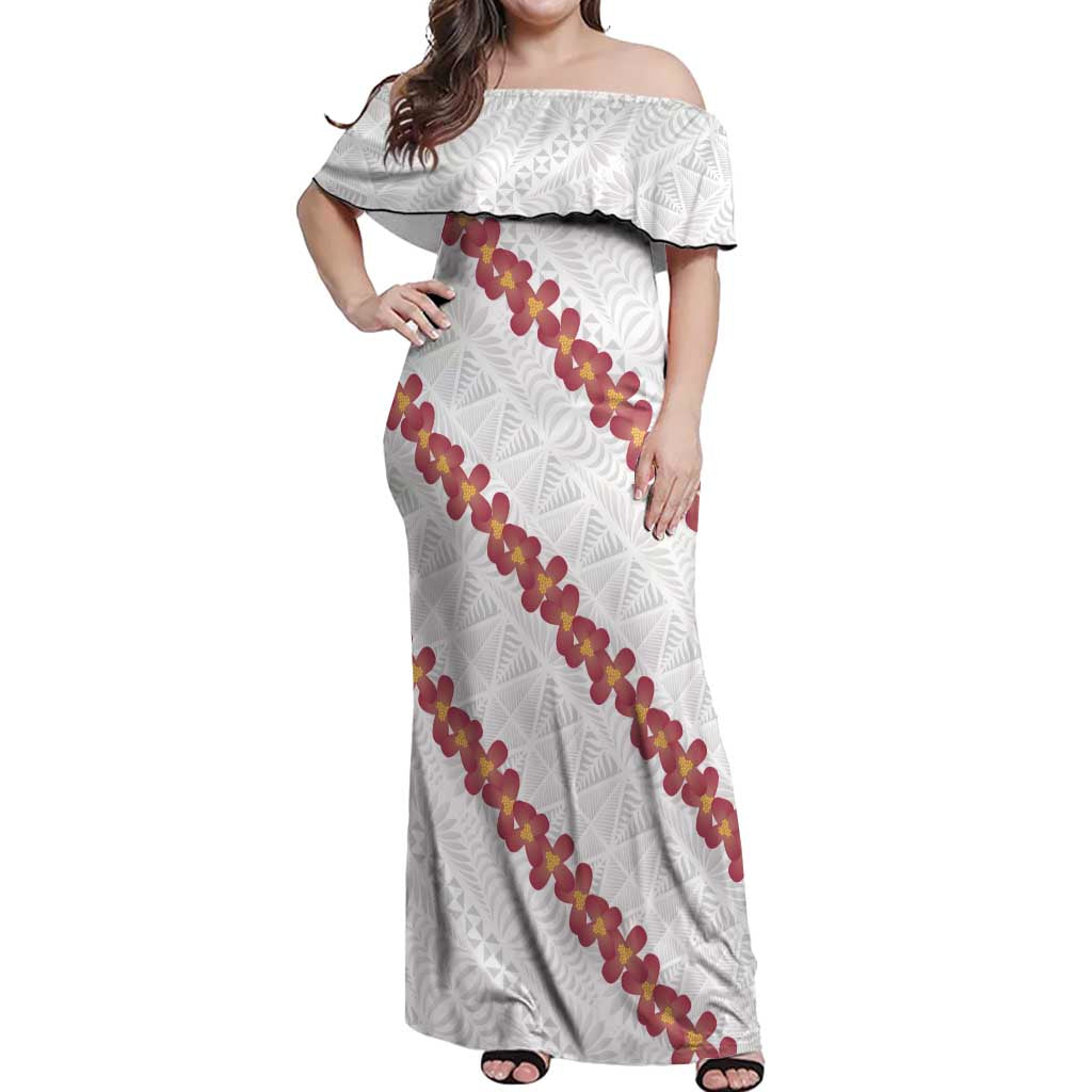 White Sunday Tonga Fakame Off Shoulder Maxi Dress Tongan Ngatu Heilala Lei LT14 Women White - Polynesian Pride