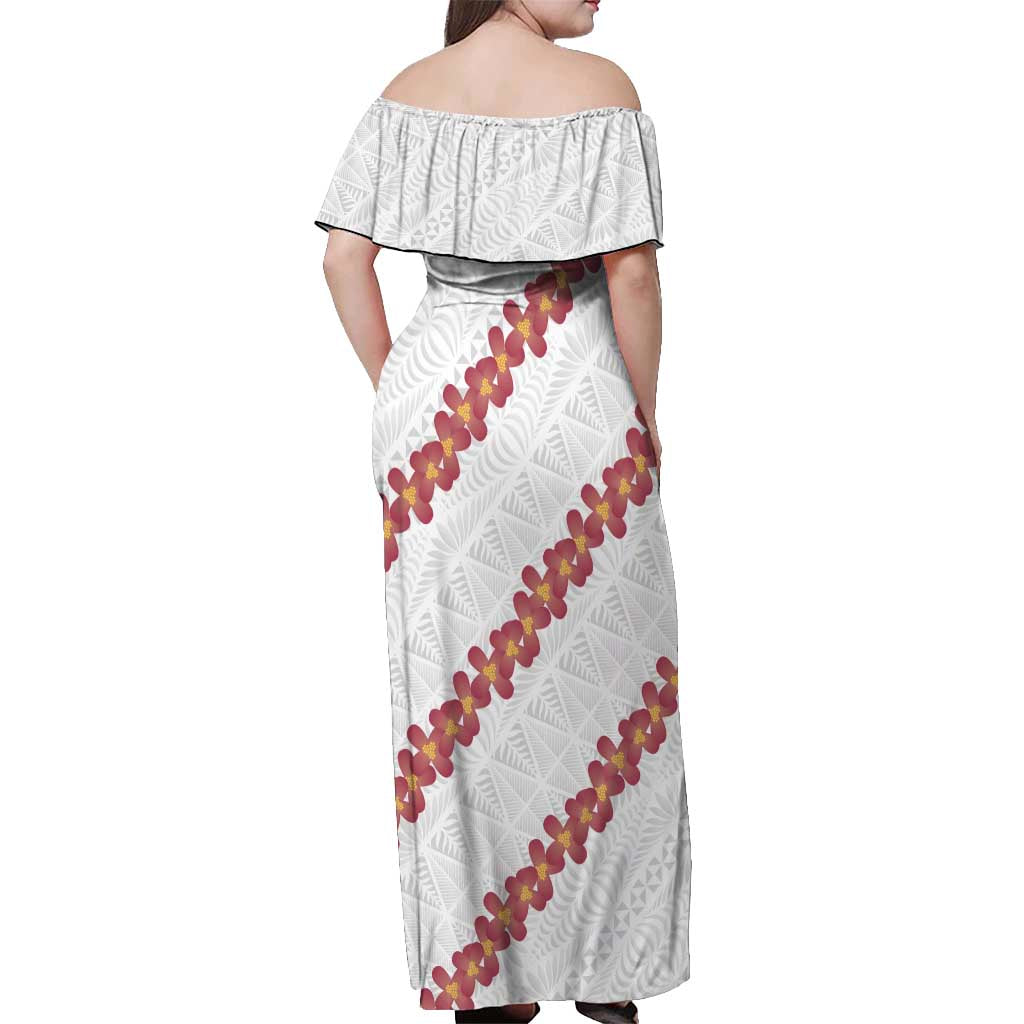 White Sunday Tonga Fakame Off Shoulder Maxi Dress Tongan Ngatu Heilala Lei LT14 - Polynesian Pride