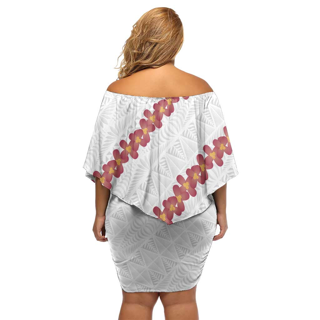 White Sunday Tonga Fakame Off Shoulder Short Dress Tongan Ngatu Heilala Lei LT14 - Polynesian Pride