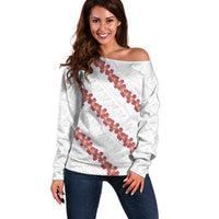 White Sunday Tonga Fakame Off Shoulder Sweater Tongan Ngatu Heilala Lei LT14 Women White - Polynesian Pride