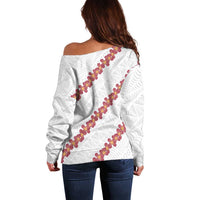 White Sunday Tonga Fakame Off Shoulder Sweater Tongan Ngatu Heilala Lei LT14 - Polynesian Pride