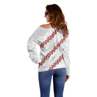 White Sunday Tonga Fakame Off Shoulder Sweater Tongan Ngatu Heilala Lei LT14 - Polynesian Pride