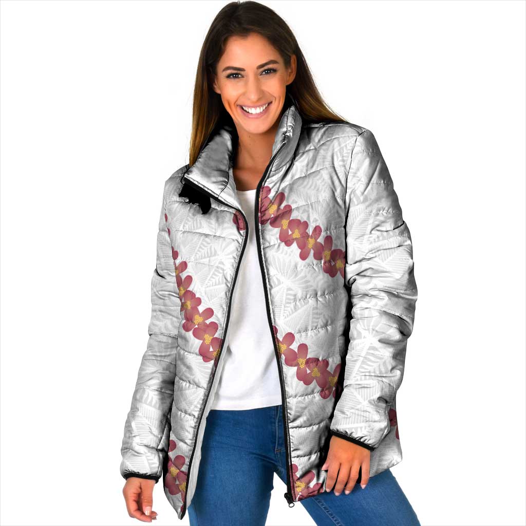 White Sunday Tonga Fakame Padded Jacket Tongan Ngatu Heilala Lei LT14 Women White - Polynesian Pride