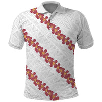 White Sunday Tonga Fakame Polo Shirt Tongan Ngatu Heilala Lei LT14 White - Polynesian Pride