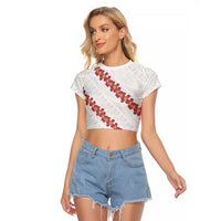 White Sunday Tonga Fakame Raglan Cropped T Shirt Tongan Ngatu Heilala Lei LT14 Female White - Polynesian Pride