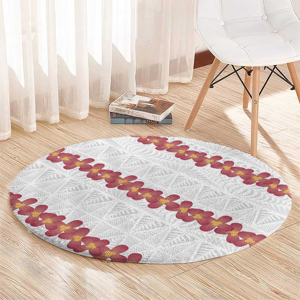 White Sunday Tonga Fakame Round Carpet Tongan Ngatu Heilala Lei - Polynesian Pride