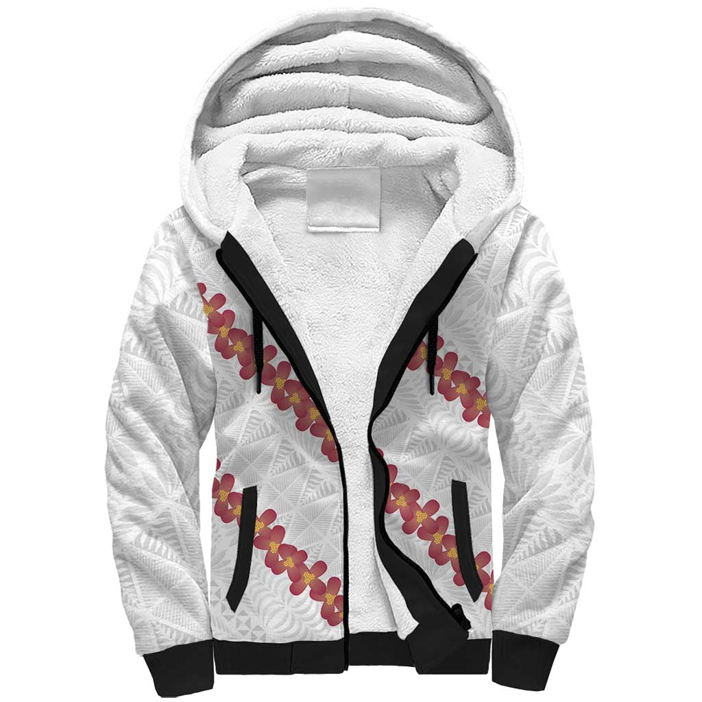 White Sunday Tonga Fakame Sherpa Hoodie Tongan Ngatu Heilala Lei LT14 Unisex White - Polynesian Pride