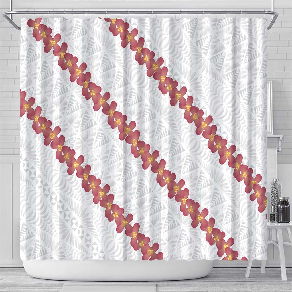 White Sunday Tonga Fakame Shower Curtain Tongan Ngatu Heilala Lei - Polynesian Pride
