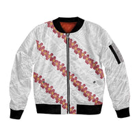 White Sunday Tonga Fakame Sleeve Zip Bomber Jacket Tongan Ngatu Heilala Lei LT14 Unisex White - Polynesian Pride