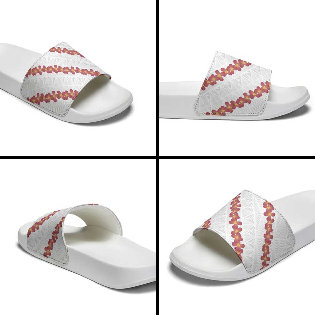 White Sunday Tonga Fakame Slide Sandals Tongan Ngatu Heilala Lei LT14 - Polynesian Pride