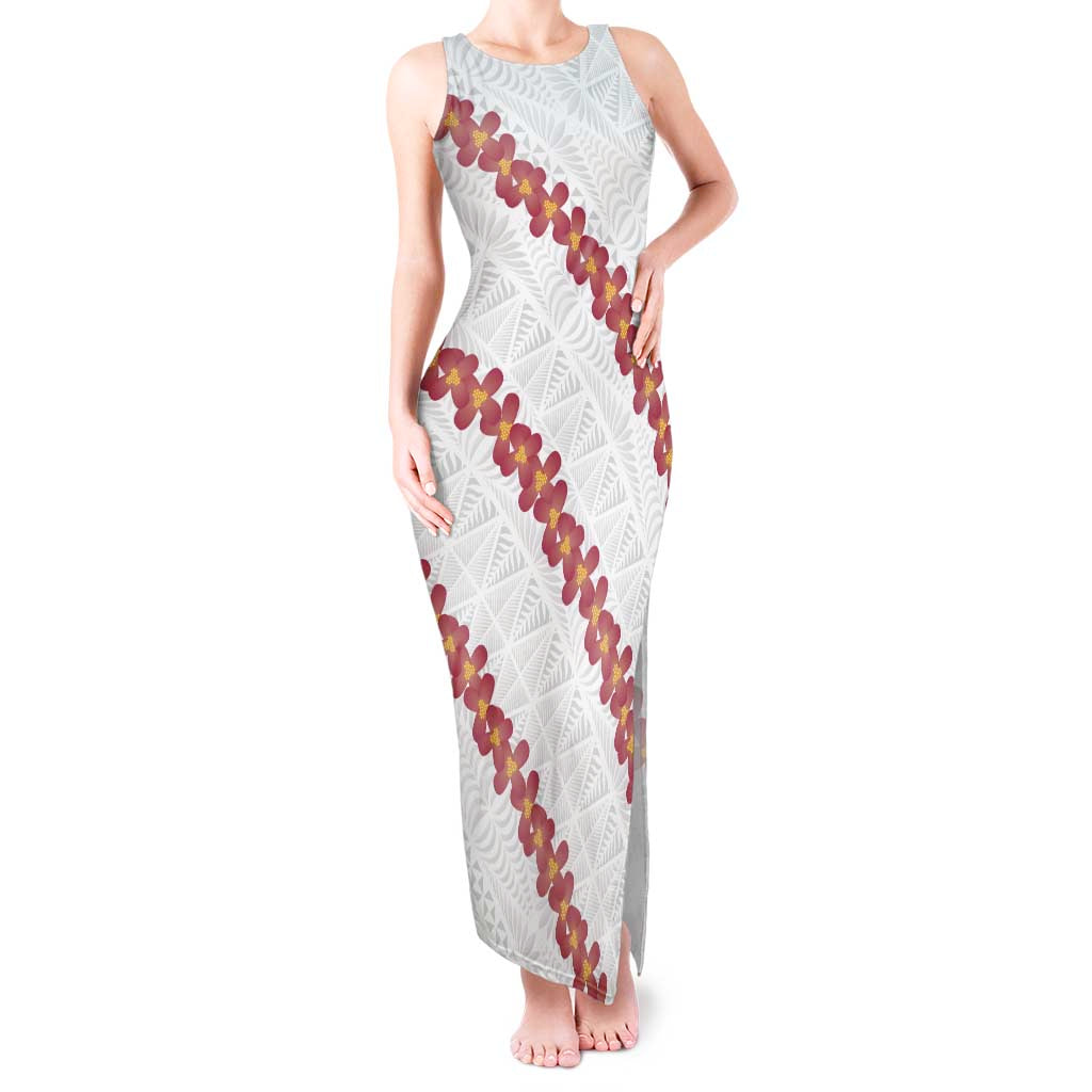 White Sunday Tonga Fakame Tank Maxi Dress Tongan Ngatu Heilala Lei LT14 Women White - Polynesian Pride