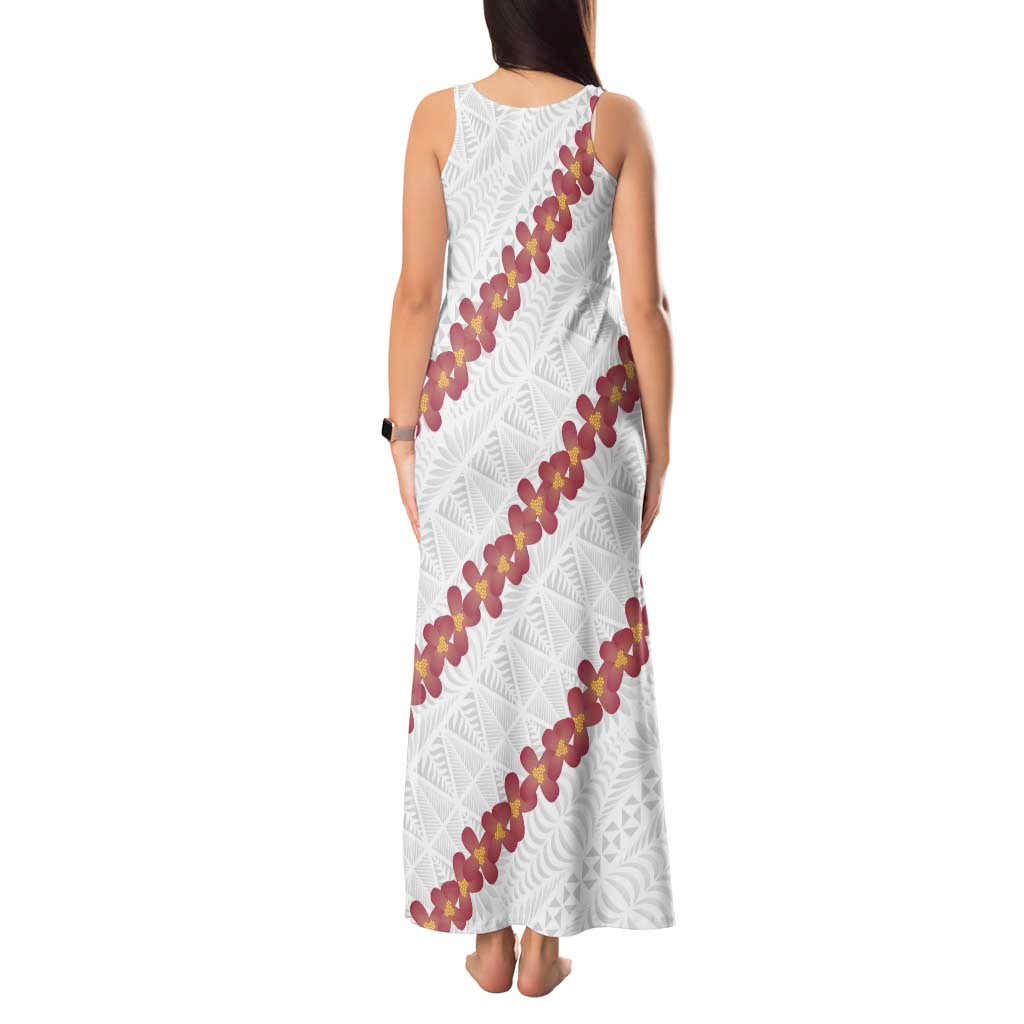 White Sunday Tonga Fakame Tank Maxi Dress Tongan Ngatu Heilala Lei LT14 - Polynesian Pride