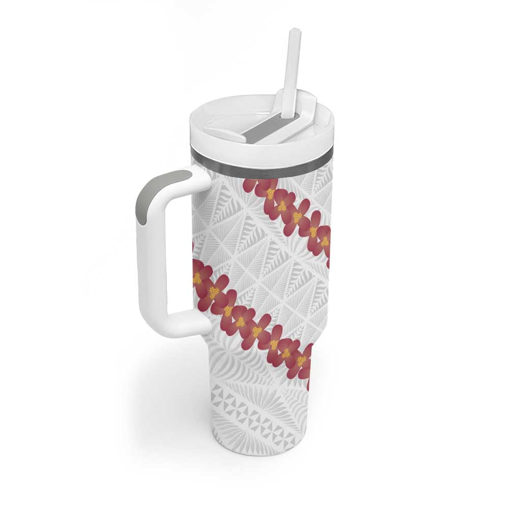 White Sunday Tonga Fakame Tumbler With Handle Tongan Ngatu Heilala Lei LT14 - Polynesian Pride