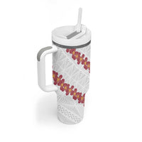 White Sunday Tonga Fakame Tumbler With Handle Tongan Ngatu Heilala Lei LT14 - Polynesian Pride