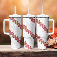 White Sunday Tonga Fakame Tumbler With Handle Tongan Ngatu Heilala Lei LT14 - Polynesian Pride