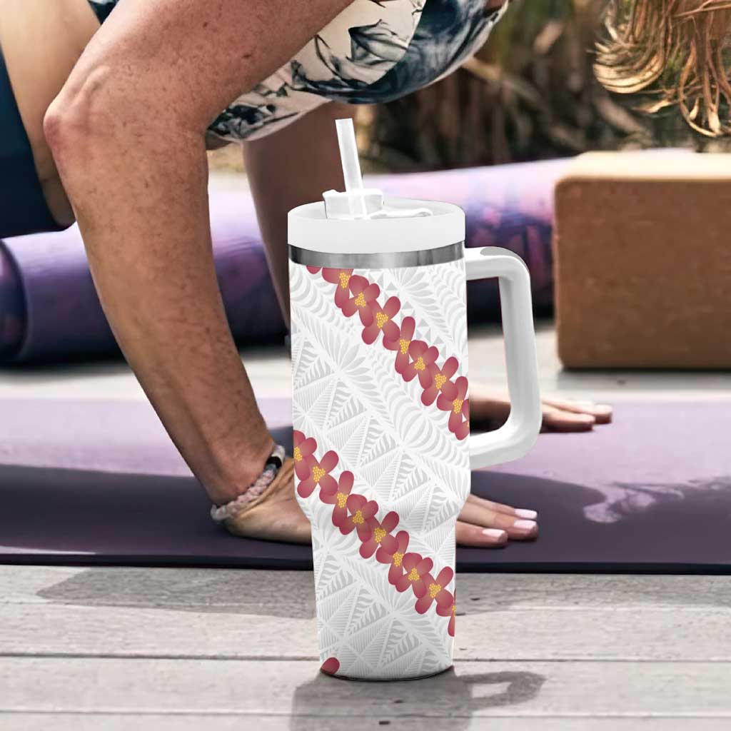 White Sunday Tonga Fakame Tumbler With Handle Tongan Ngatu Heilala Lei LT14 - Polynesian Pride