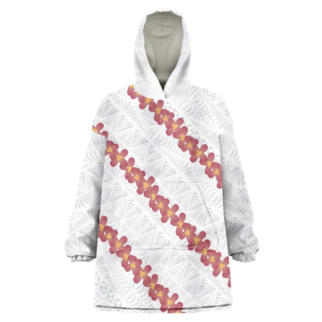 White Sunday Tonga Fakame Wearable Blanket Hoodie Tongan Ngatu Heilala Lei LT14 One Size White - Polynesian Pride