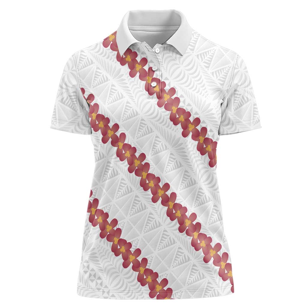 White Sunday Tonga Fakame Women Polo Shirt Tongan Ngatu Heilala Lei LT14 Female White - Polynesian Pride