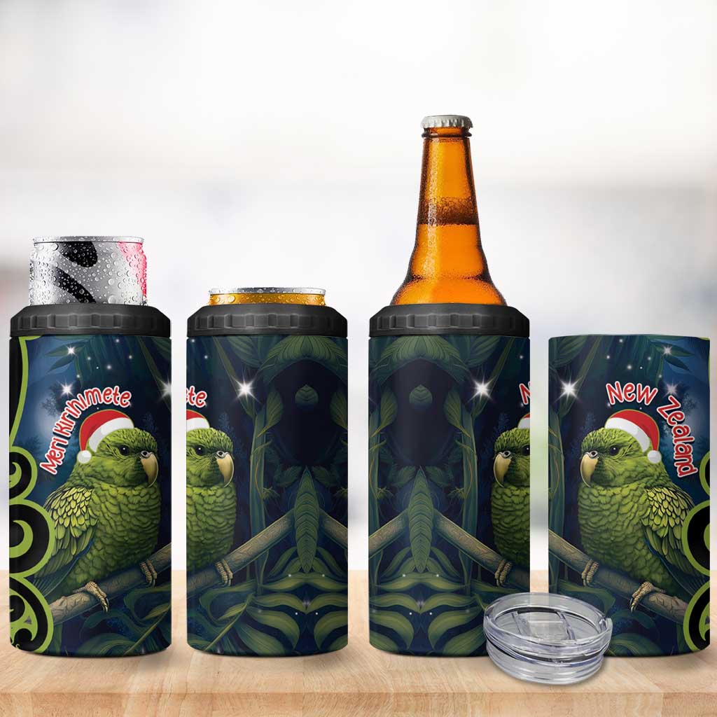 New Zealand Christmas 4 in 1 Can Cooler Tumbler Cute Kakapo Meri Kirihimete Maori Koru LT14 - Polynesian Pride