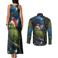 New Zealand Christmas Couples Matching Tank Maxi Dress and Long Sleeve Button Shirt Cute Kakapo Meri Kirihimete Maori Koru LT14 - Polynesian Pride