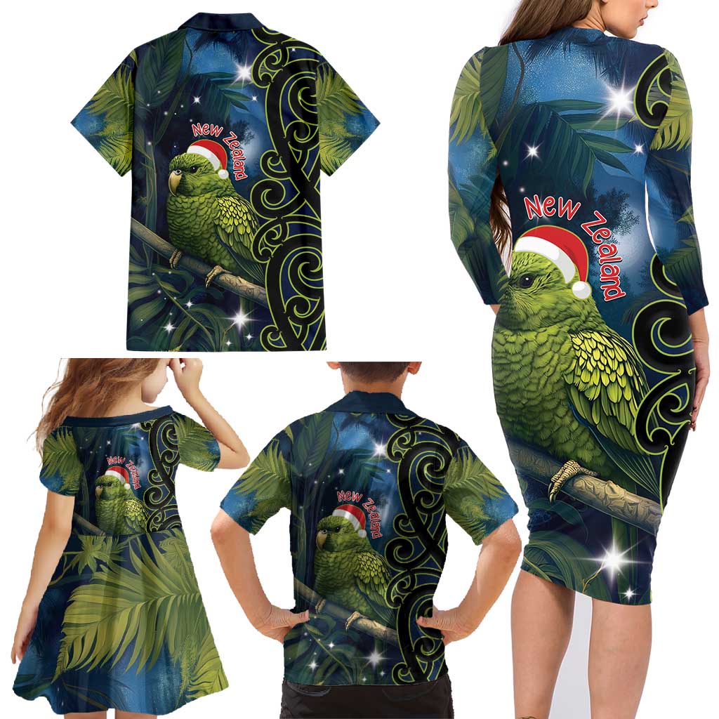 New Zealand Christmas Family Matching Long Sleeve Bodycon Dress and Hawaiian Shirt Cute Kakapo Meri Kirihimete Maori Koru LT14 - Polynesian Pride