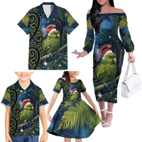 New Zealand Christmas Family Matching Off The Shoulder Long Sleeve Dress and Hawaiian Shirt Cute Kakapo Meri Kirihimete Maori Koru LT14 - Polynesian Pride